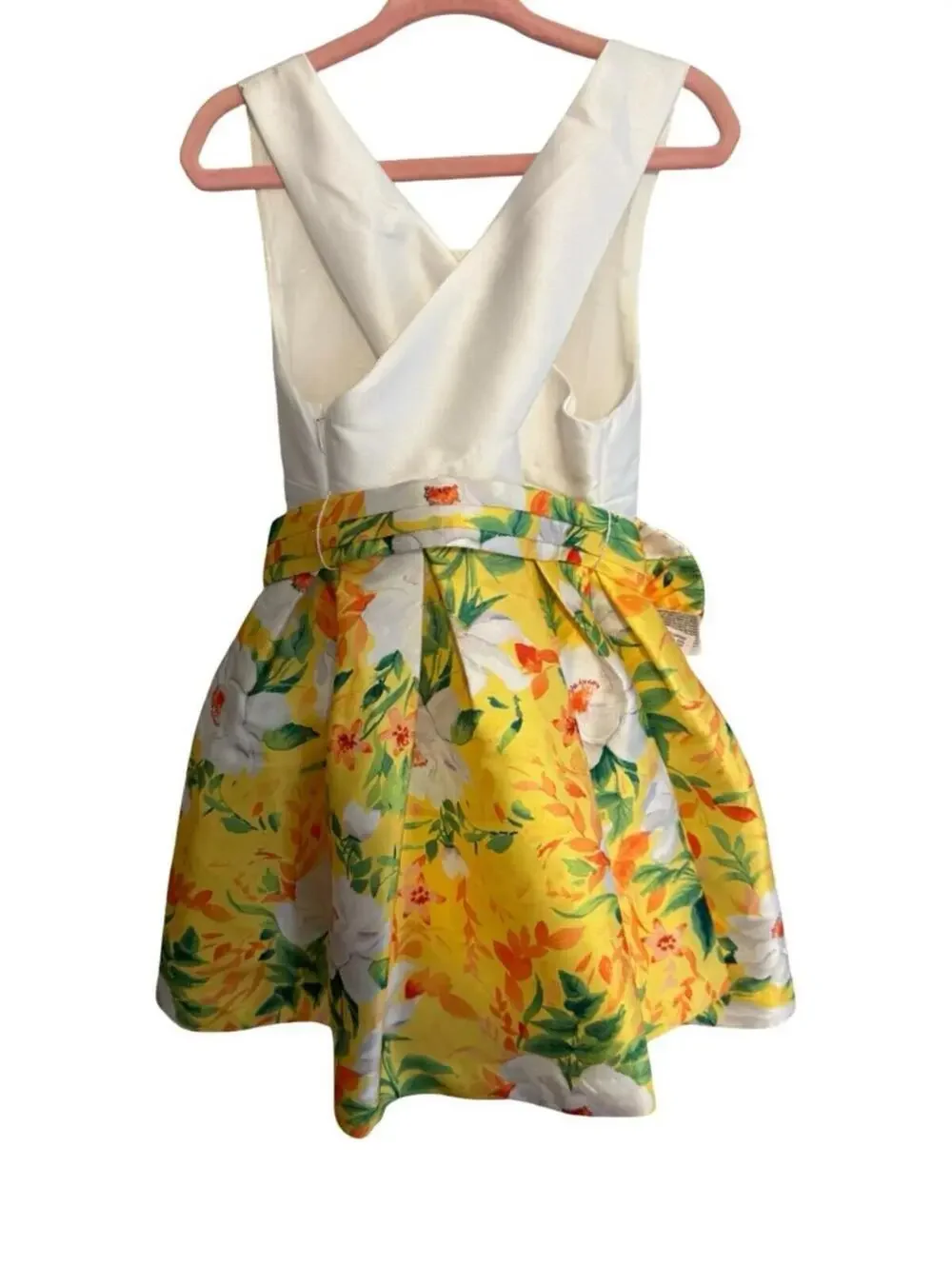 Abel & Lula Formal Yellow Floral Dress Size 4 Toddler with Flower Belt NWT